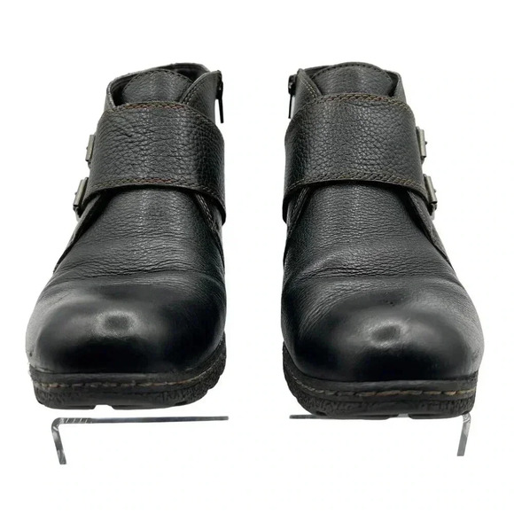 BOC Born Concept Womens10 Brown Pebbled Leather Double Buckle Heeled Zip Bootie - Picture 6 of 16